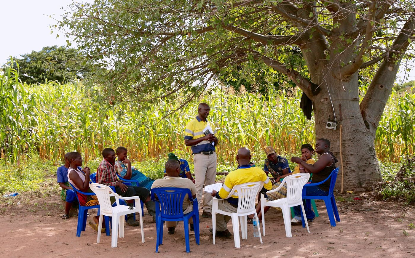 Community engagement meeting in a Tanzanian village